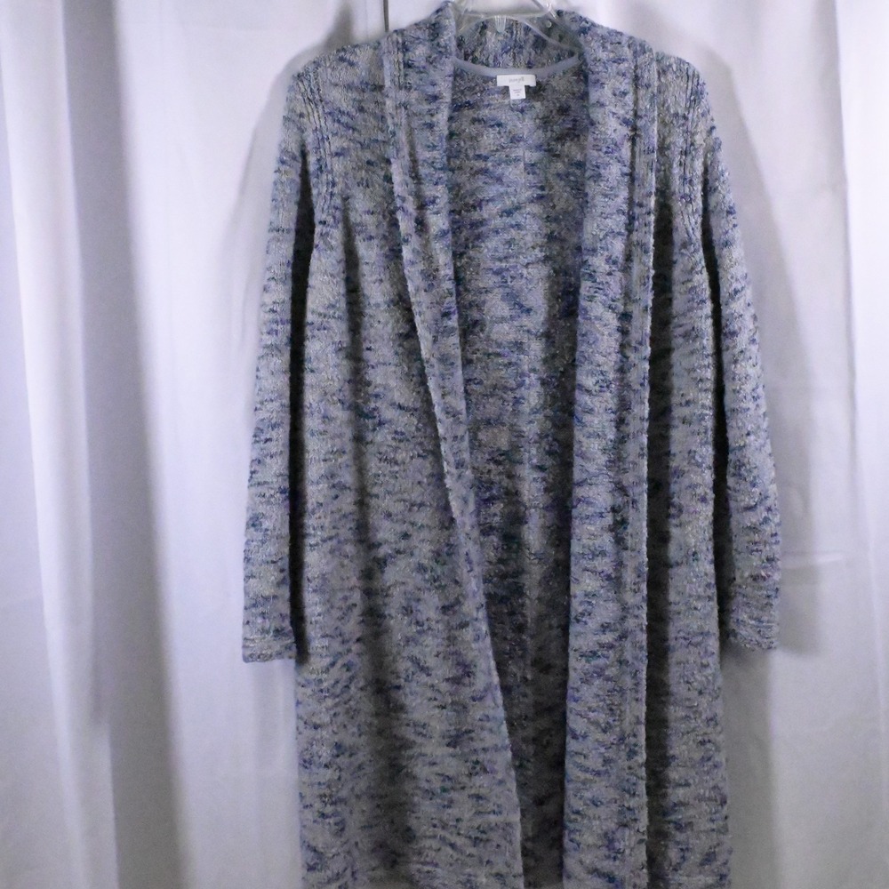 Pure Jill Women's Gray Space Dye Long Cardigan Medium Wool Blend